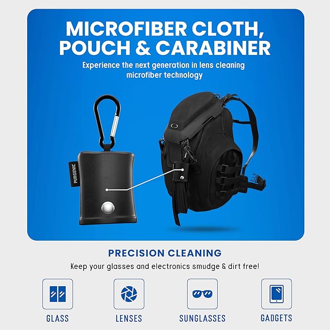 Microfiber Cloth & Glasses Wipes (1 Pack) Lens & Glasses Cleaning Cloth - Eyeglass Cleaner - Camera Lenses & Gadget Delicate Screens - Black