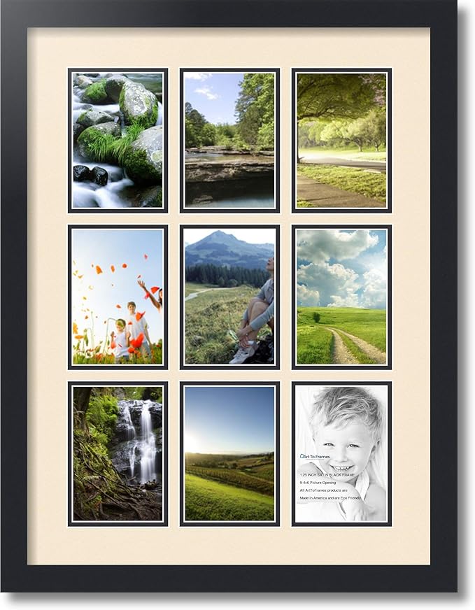 Art to Frames Double-Multimat-1047-825/89-FRBW26079 Collage Photo Frame Double Mat with 9-4x6 Openings and Satin Black Frame