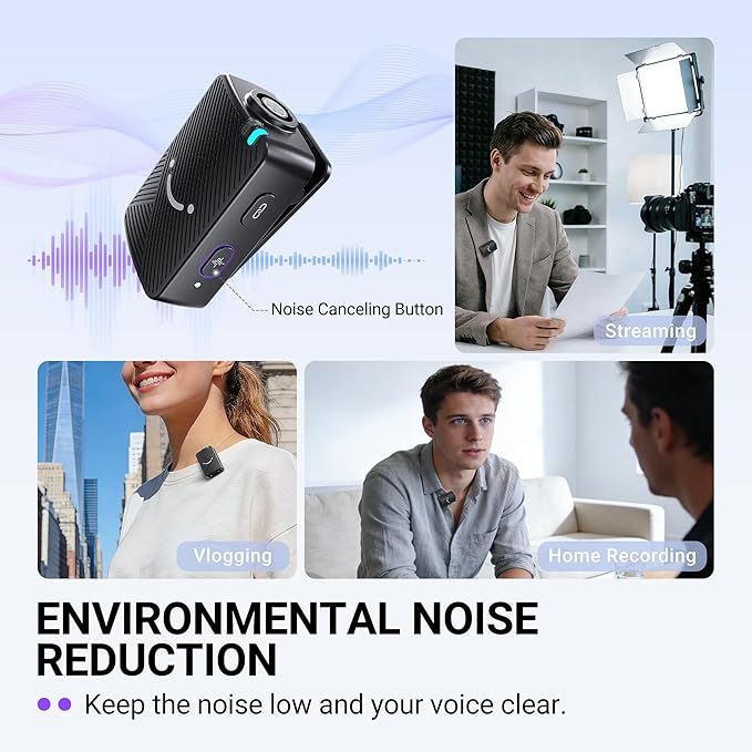 FIFINE Wireless Lavalier Microphone for iPhone/Android/Camera, 2 Pack Cordless Lapel Mic System for Vlog Recording Video YouTube/TikTok Interview, Condenser Clip-On Microphone with Charging Case-M9
