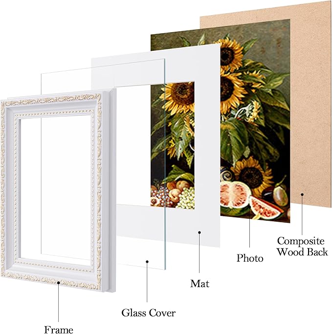 eletecpro 5x7 Picture Frames Set of 4, White Frames with Glass Cover, Vintage 5 x 7 Photo Frame Displays 4x6 Photo with Mat or 5x7 without Mat for Tabletop or Wall Decor, White
