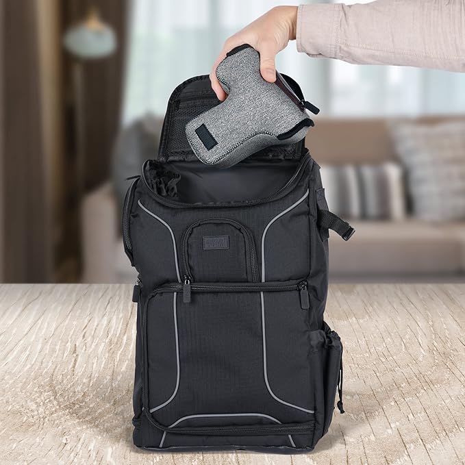 USA Gear Camera Sleeve (Medium) for Compact SLRs Compatible with Canon EOS R100 Nikon Z30 Sony ZV-E10, and more - Padded Neoprene DSLR Case with Zipper Accessory Pocket & Belt Loop (Gray Woven)