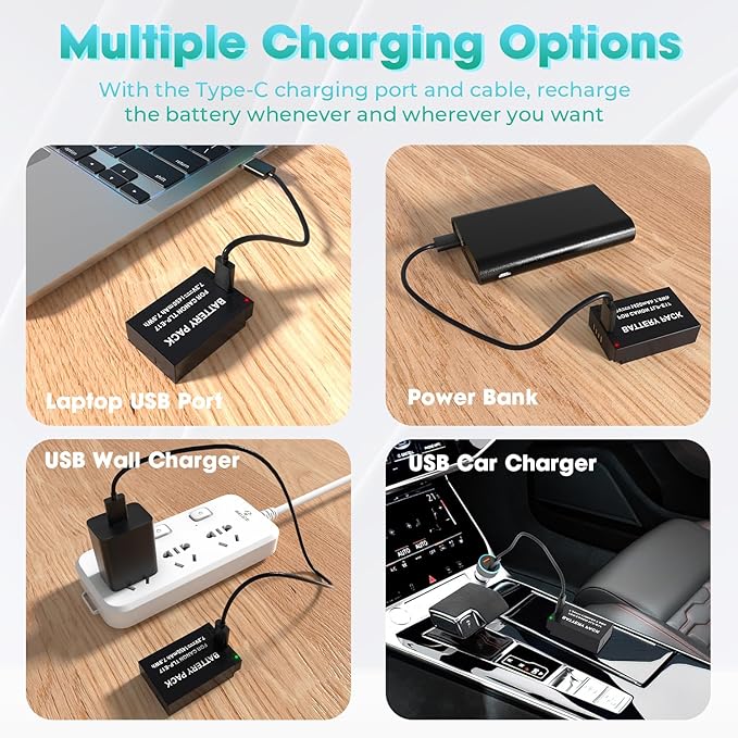 LP LP-E17 Battery 2-Pack 1450mah USB-C Charging Port Battery for Canon EOS R50 RP R10 R8, Rebel T8i, T7i, T6i, T6s, SL2, SL3, EOS M3, M5, M6, EOS 200D,77D,750D,760D,800D,8000D Digital SLR Camera