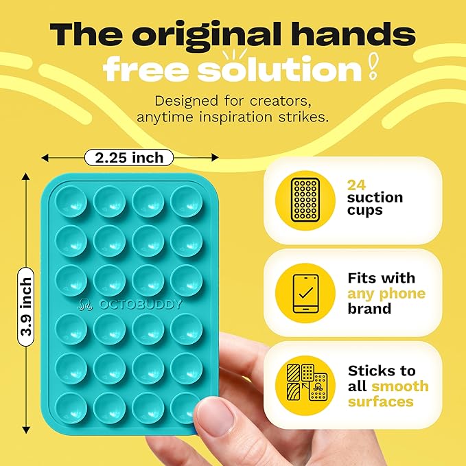 OCTOBUDDY Classic - Silicone Suction Phone Case Adhesive Mount - Hands-Free, Strong Grip Holder for Selfies & Videos - iPhone & Android Compatible - 2.25″ x 3.25″, Wisteria