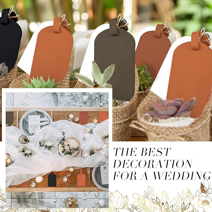 Amylove 48 Sets Leather Luggage Tags Bulk Wedding Favors Luggage Tags for Guests Bridal Gifts Wedding Bridal Shower Gift PU Leather with Name ID Card Tag for Guests