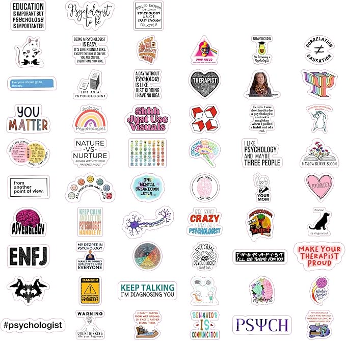 BulbaCraft Psychology Stickers (100Pcs), Funny Vinyl Decals for Laptop, Therapy Gifts, Psychologist Stickers for Women & Men, Waterproof, Reusable