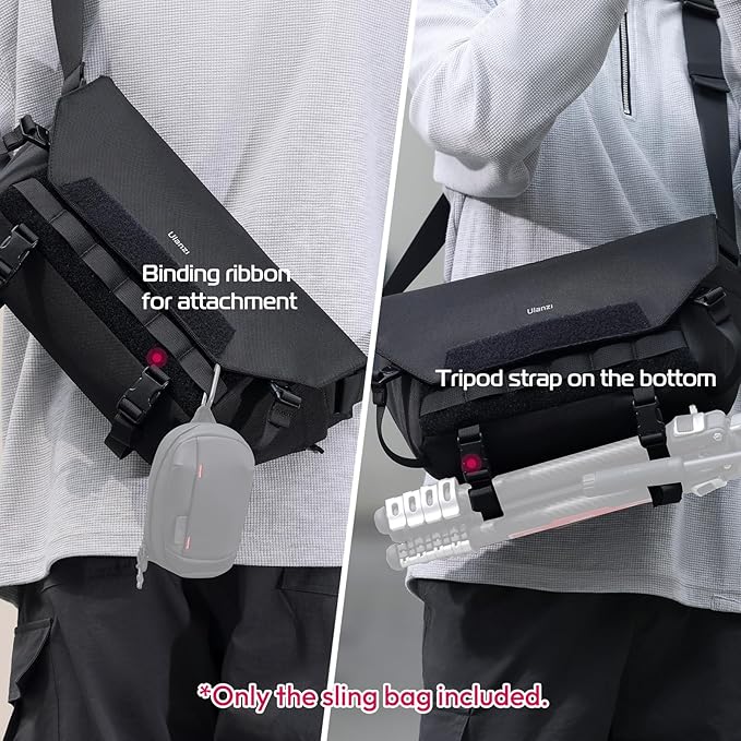 ULANZI Sling Camera Case with Tripod Holder, Small Compact Camera Tactical Shoulder Bags for DSLR/SLR/Mirrorless Cameras, Water-Resistant Crossbody Bag Women Men, Black BC08