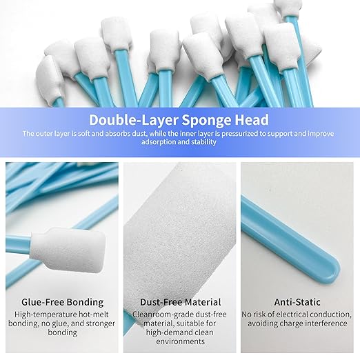 100 Pcs Professional Square Foam Cleaning Swabs – Dust-Free, Lint-Free Foam Swab Sticks for Printer Head Cleaning, Electronics, Car Detailing, Optical Equipment, and Precision Instruments
