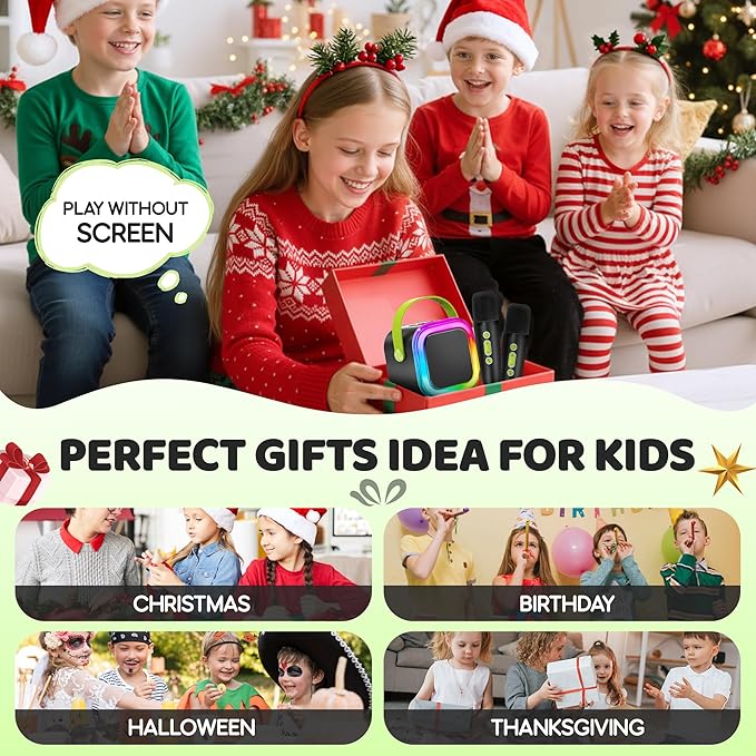 Mini Karaoke Machine for Kids, 2026 TOP Toys Birthday Valentine's Day Gifts Ideas for Girls Ages 4, 5, 6, 7, 8, 9, 10, 12+ Years Old, Portable MP3 Player with 2 Wireless Mics for Family Home Party