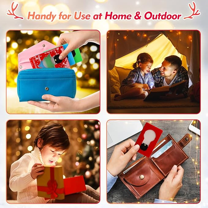 Credit Card Lights, Mini Portable Led Pocket Lamps Light Foldable Wallet Purse Lamps for Christmas Gift Party Favors, 10 pcs Red Card White Color Light