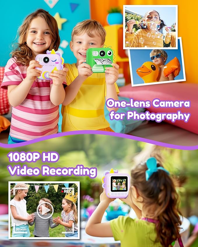 KOKODI Kids Camera Instant Print, Toddler Cameras Christmas Birthday Gifts for Girls Age 3-12, Digital Video Instant Printable Camera for Kids,Toys for Ages 5-7 Girls (Purple)