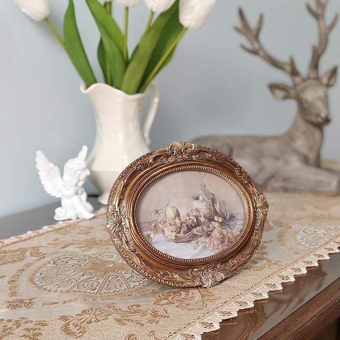 Vintage Picture Frames 4x6 Ornate Bronze Antique Pictue Frames with Real Glass Cover for Wall & Tabletop Display Victorian Home Decor Gallery Wall Decor,Oval