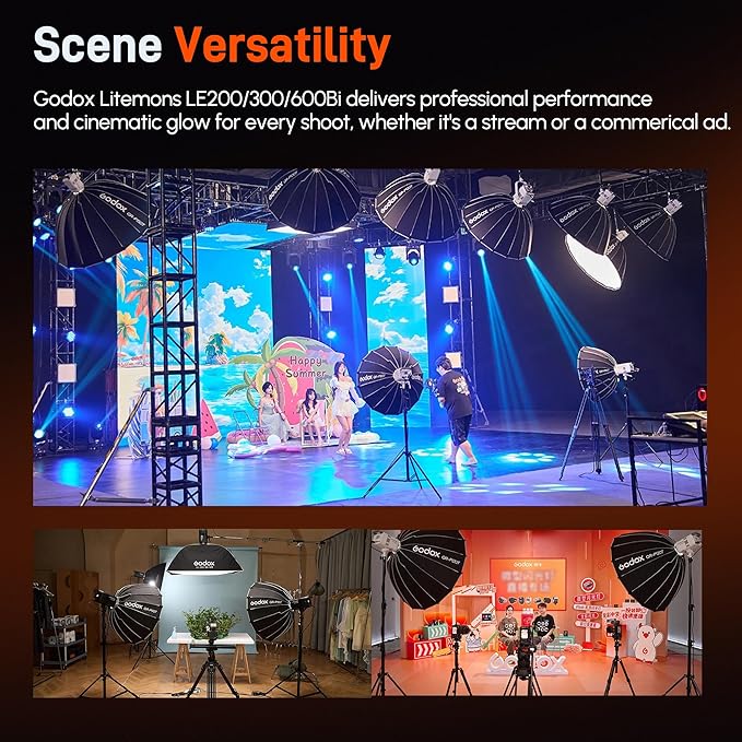 Godox Litemons LE300Bi LED Video Light,320W Bi-Color 2800K~6500K Portable Lighting Bowens Mount Continuous Lights,NFC Connection,Bluetooth App Control(Black)