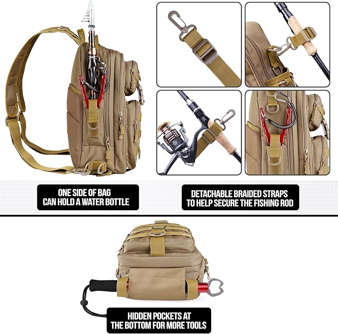 PLUSINNO Fishing Backpack Tackle Bag, Water-Resistant Backpack with Rod Holder, Ideal Gifts for Men