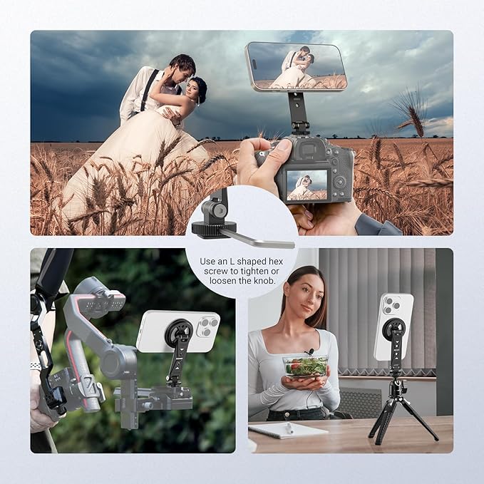 NEEWER Magnetic Phone Tripod Mount Compatible with MagSafe iPhone Samsung, Metal Adjustable Rotatable Cellphone Holder Adapter w/Cold Shoe for Tripod Mounting Camera Monitoring Video Recording, DS031