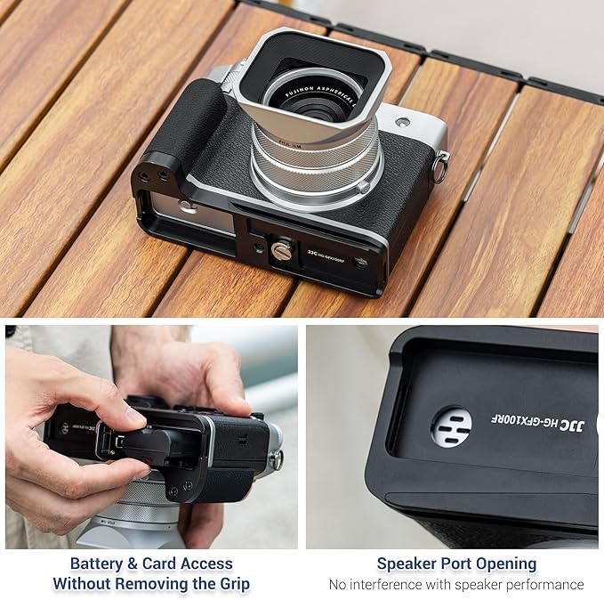 GFX 100RF Hand Grip Handgrip for Fujifilm Fuji GFX100RF Camera, Metal GFX100 RF L Bracket Holder with Built-in Arca Quick Release Plate & Battery Compartment Opening Anti-Slip Microfiber Pads - Black