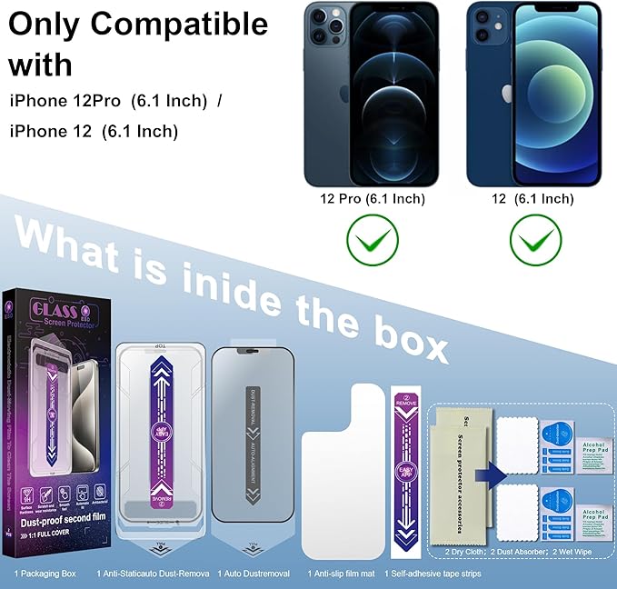 SHANG PIN JIA 2 Pack Matte Screen Protector for iPhone 12 and iPhone 12 Pro 6.1-Inch Auto Dust Removal, No Bubbles, Tempered Glass Film, Easy Installation