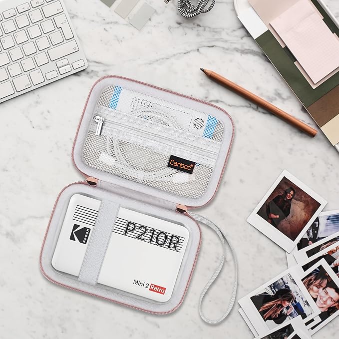 Canboc Carrying Case for KODAK Mini 2 Retro 4PASS Portable Photo Printer/KODAK Mini Shot 2 Retro 4PASS 2-in-1 Instant Digital Camera, Mesh Bag fits Photo Paper and Cable, White