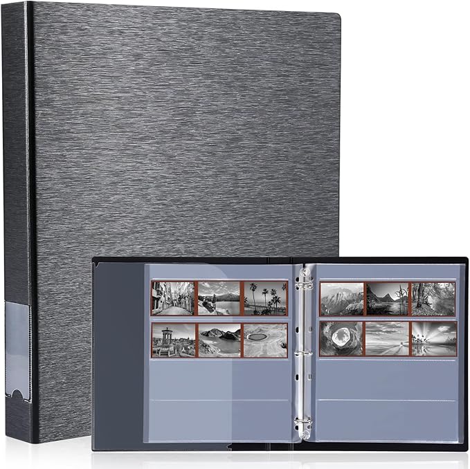 MUQING 50 Pcs 120 Film Negative Pages for 3 Ring Binder, Archival Storage Sheets for Ring Binder