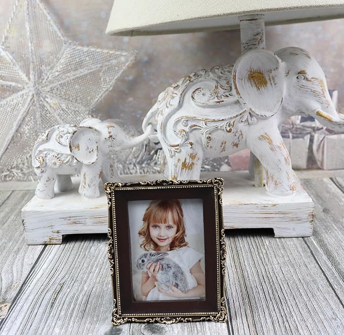 Hymmah 2.5 * 3.5Inch Mini Wallet Picture Frame Vintage Photo Frame Ornate Textured Hand-Crafted Resin Frame with Easel&Hook for Tabletop&Wall Display,Photo Gallery,Art