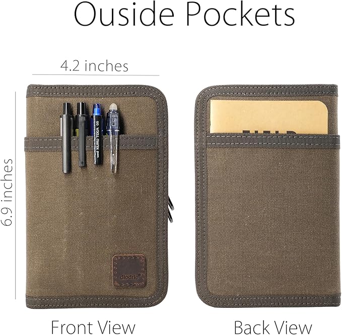 diodrio 3.5” x 5.5” Journal Cover for Field Notes Moleskine Cahier YKK Zipper, A Rugged Waxed Canvas Cover for Pocket Notebook Journal Sketchbook with Pen Holder, Water Resistant, Olive.