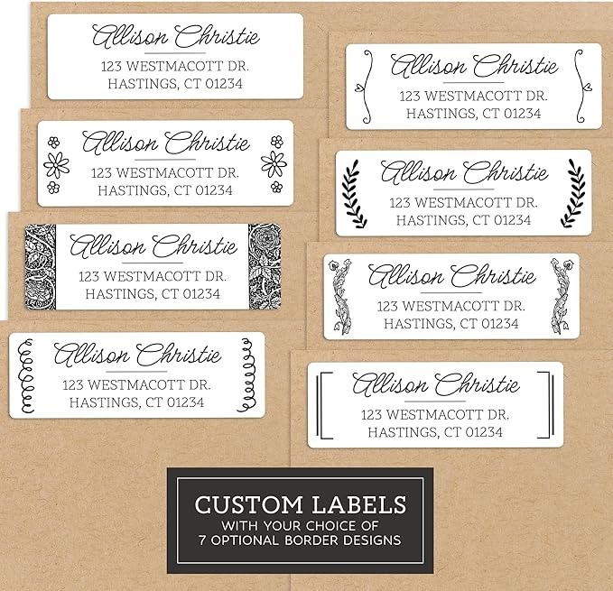 Personalized Return Address Labels - Black & White Styles - Choose Your Design - Custom Self Adhesive Stickers for Envelopes (60-960 Labels) (Elegant Style)