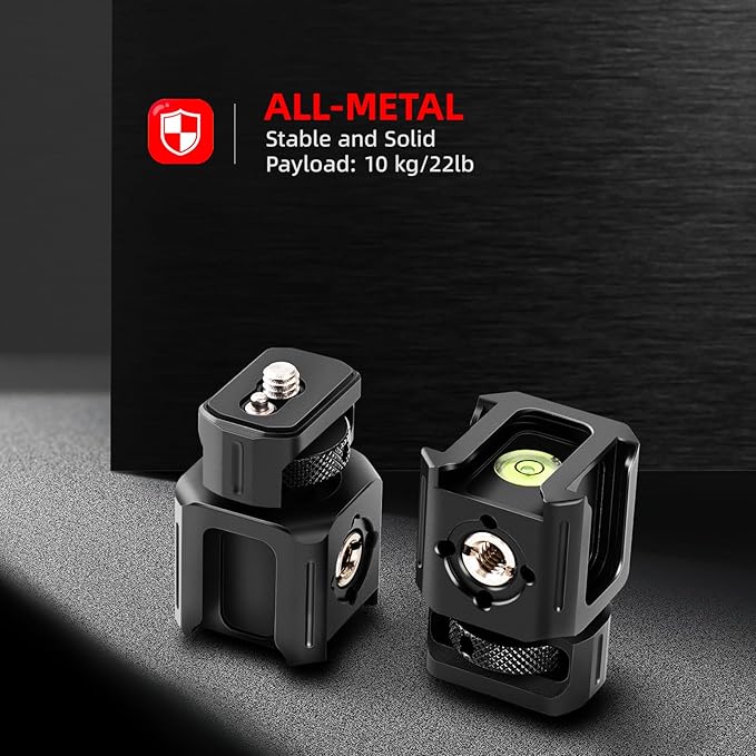 Zeadio Universal Camera Mount with 1/4"-20 Screw, Hot Shoe Adapter, 3/8" Threaded Holes with to 1/4"-20 Threaded Adapter, Light Shoe & Bubble Level for Monitor and Light Mounts etc