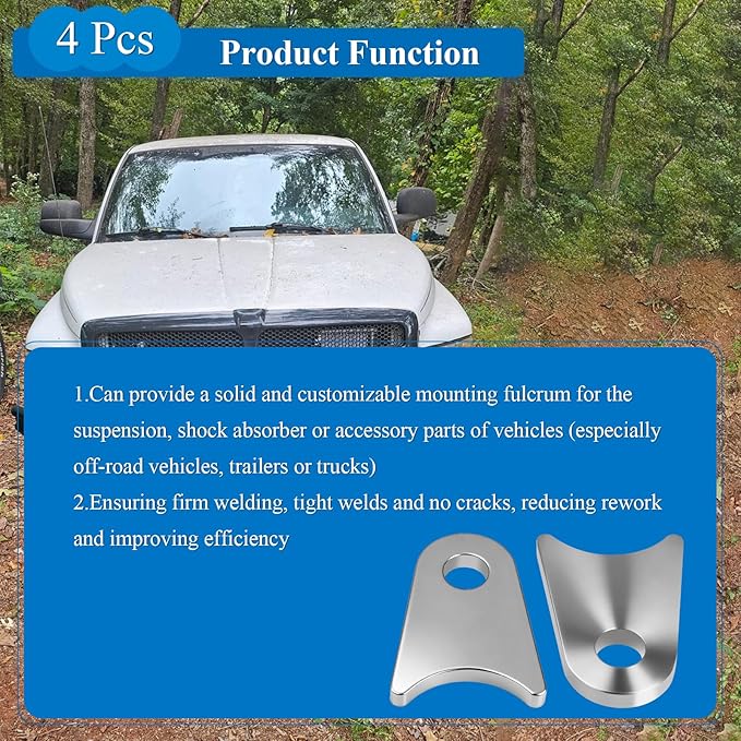 4 Pcs Weld on Tabs, Steel Shock Tab Mounts, Fits for 1.5" to 1.8" Axle Pack, 2-3/8" H, 1-3/4" W, 1/4" Thick, Heavy Duty Steel Mounting Brackets, Universal Weld on Tabs Axle Mount, with a 1/2" Hole