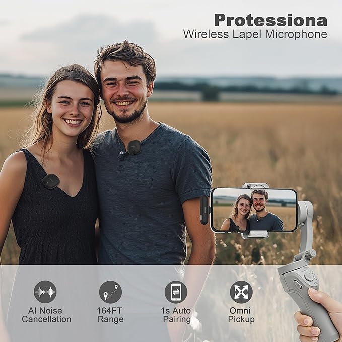 Mini Microphone for iPhone/iPad/Android, Professional Wireless Lavalier Microphone with Charging Case, USB-C Plug-Play, 3-Mode AI Denoise for Video Recording/Vlogging/YouTube/TikTok