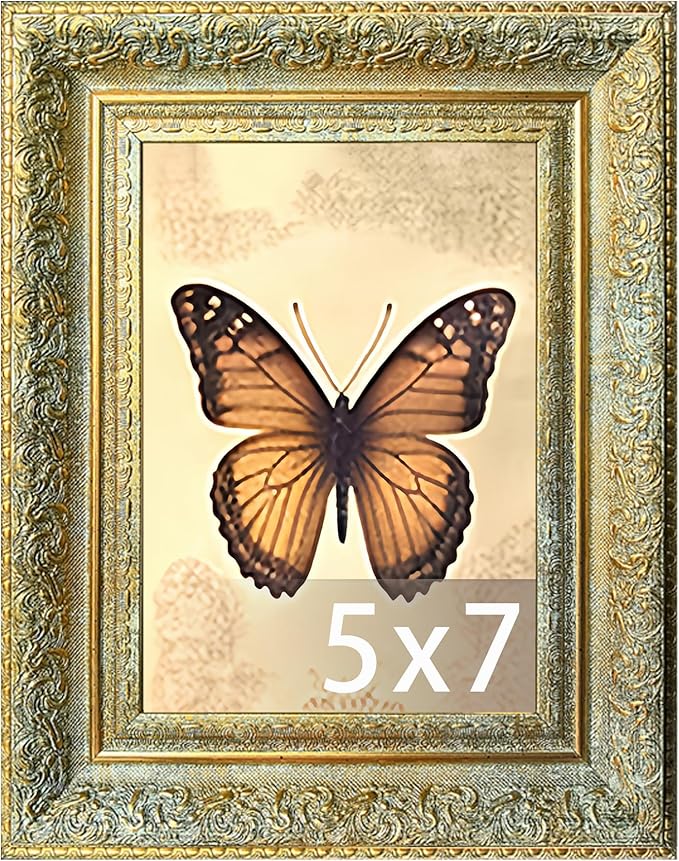 Vintage Picture Frame, Decorative Wall Hanging and Tabletop Display Photo Frame (Gold, 5X7)