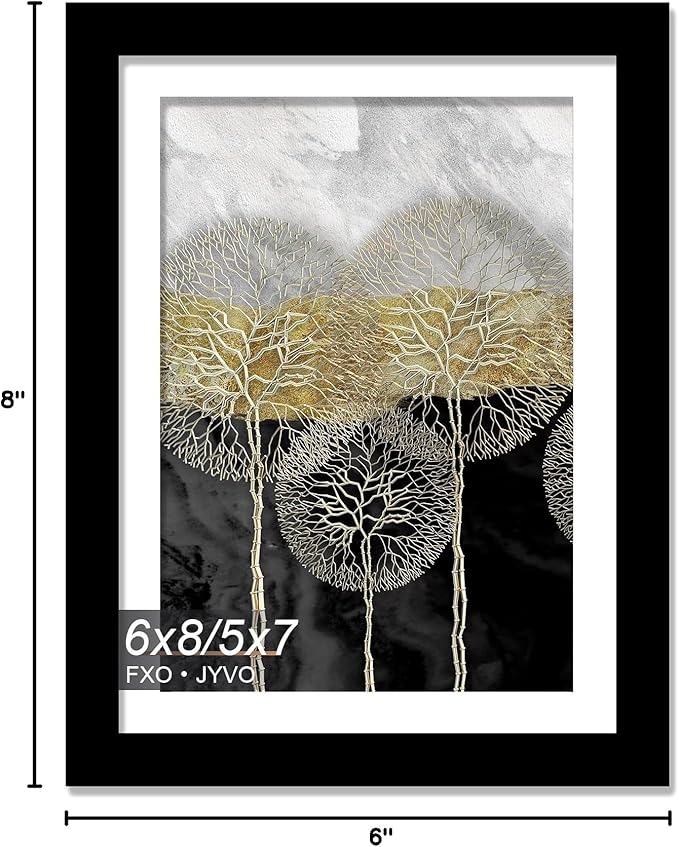 6x8 Picture Frame, Display Photo 5x7 with Mat or 6 x 8 Without Mat, Light Weight and High Transparent 6 by 8 Frame for Wall - 1 Pack/Black/6"x8"