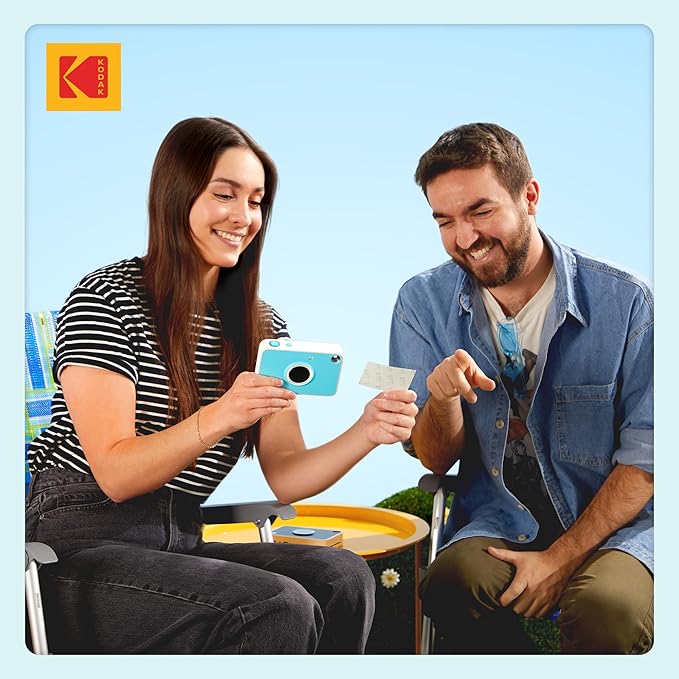 Kodak Printomatic+ Instant Print Digital Camera (Blue) 10MP Portable Camera with Interactive RGB LED Status Indicator, Prints Full-Color Photos on Zink 2x3” Sticky-Backed Photo Paper - Easy & Fun