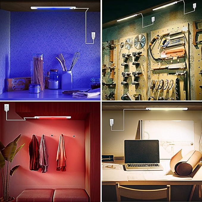LUXSWAY Plug in Color Changing Led Bar Light,Led RGB Strip Light with Remote,Super Bright Under Cabinet Lighting,Multicolor Stick On Lights for Under Counter, Desk,Cupboard, Room (18 Inch)