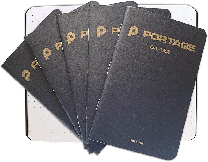 Portage Small Dot Grid Notebook- Notepad for Field Notes, Black Dot Grid Small Sketch Book, Pocket Notebook Journal for Taking Notes in the Field – 3.5 x 5.5 Inches, 64 Pages, (Pack of 6)