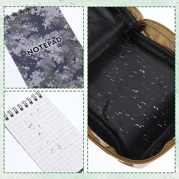 6 Pcs Waterproof Notebook Set, Write in The Rain Notebook, All Weather Notebook, Police Notepad, Field Notes Notebooks, 3 × 5" Pocket Notebook with Pen and Cover for Outdoor Activities Recording (Camouflage khaki)