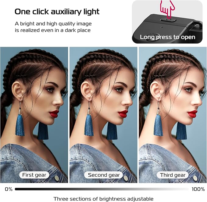 ULANZI CG02 Ungraded Smartphone Camera Shutter Handle Grip w Detachable Wireless Bluetooth Remote Control,Three-Gear Adjustable Fill Light for iPhone Samsung Google OnePlus Phones Video/Photo Shooting