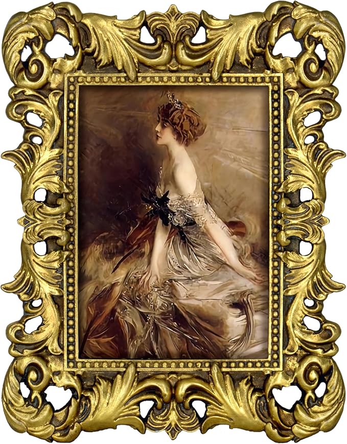 Gold Picture Frames 5x7 Vintage Gothic Ornate Antique Small Baroque Frame for Tabletop or Wall Display with Glass Front
