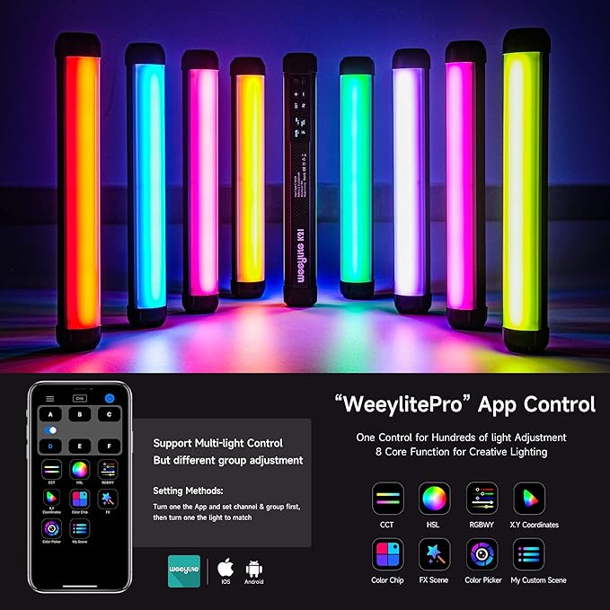 Weeylite K21 RGB LED Stick Light, Magnetic App Control LED Video Light Wand w CRI 95+ 2500mAh Rechargeable 2500-8500K Full Color Portable Handheld Photography Light for Portrait Video Recording TikTok