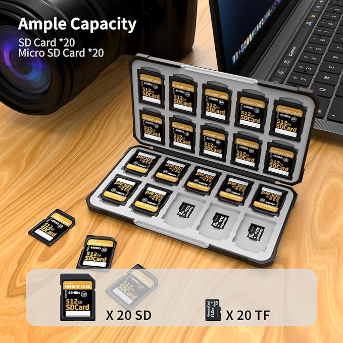 Memory Card Case with 40 Slots for 20 Micro SD SDXC SDHC TF Cards and 20 SD SDXC SDHC Cards,Anyskill SD Card Holde Features a Portable and Compact Design for Easy to Carry