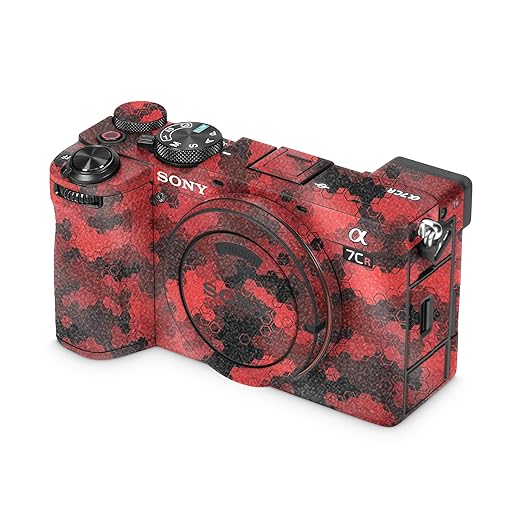 Glossy Glitter Camera Skin Compatible with Sony Alpha 7CR Camera (2023) - Red Hexa Camo - Premium 3M Vinyl Protective Wrap Decal Cover - Easy to Apply | Crafted in The USA by MightySkins
