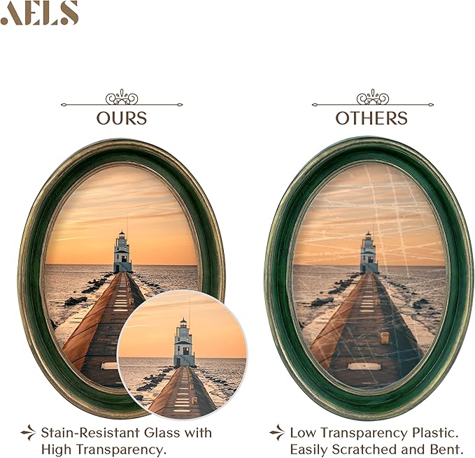 AELS 4x6 Inch Vintage Picture Frame, Elegant Antique Photo Frames with Glass Front, Photo Display, Tabletop Wall Hanging, Gift Ideas, Green Oval with Gold Trim