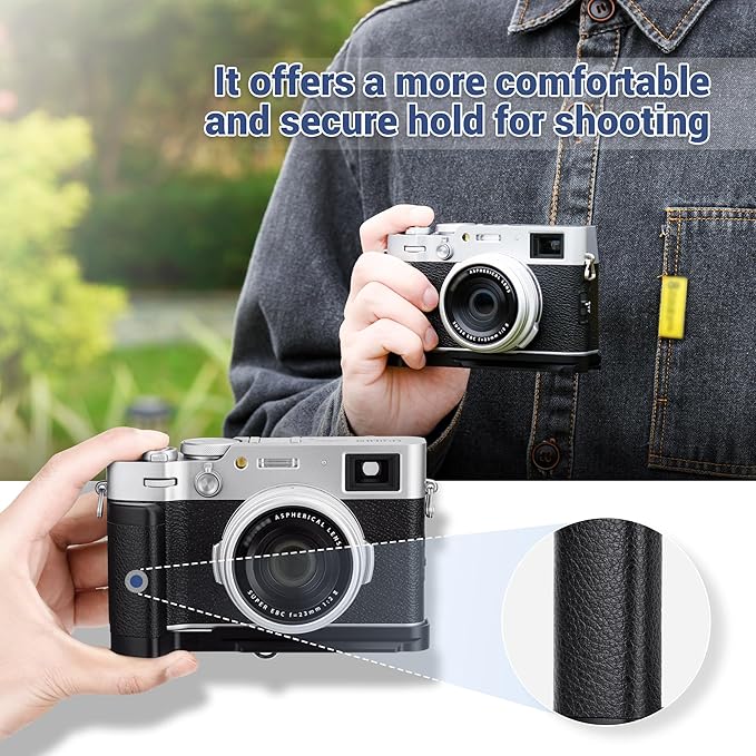 X100VI Metal Hand Grip, Secure Handle L Bracket for Fuji Fujifilm X100VI Camera,Anti-Slip Pads Design, Arca Swiss Quick Release Plate, Extra 1/4"-20 Tripod Hole & Hand Strap Hole, Silver Color