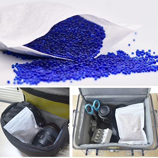 [Net Weight 40LBS] Blue Indicating Silica Gel Beads Desiccants - Rechargeable Desiccant Beads Silica Beads (Blue to Pink, 5 Packs of 8LBS)