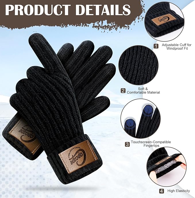 Copcape Winter Gloves for Men Women, Mens Gloves for Cold Weather Warm Thermal Fleece Lined Touchscreen Fingers for Outdoor