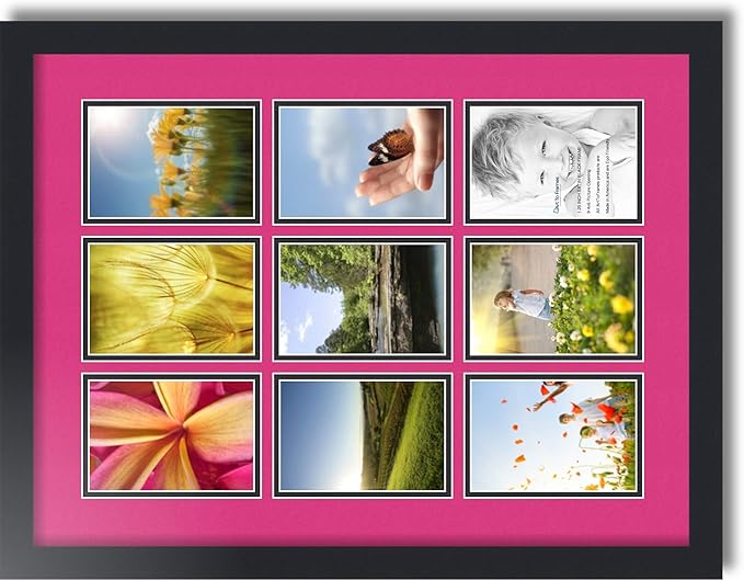 ArtToFrames Collage Photo Frame Double Mat with 9-4x6 Openings with Satin Black Frame and Tulip mat.