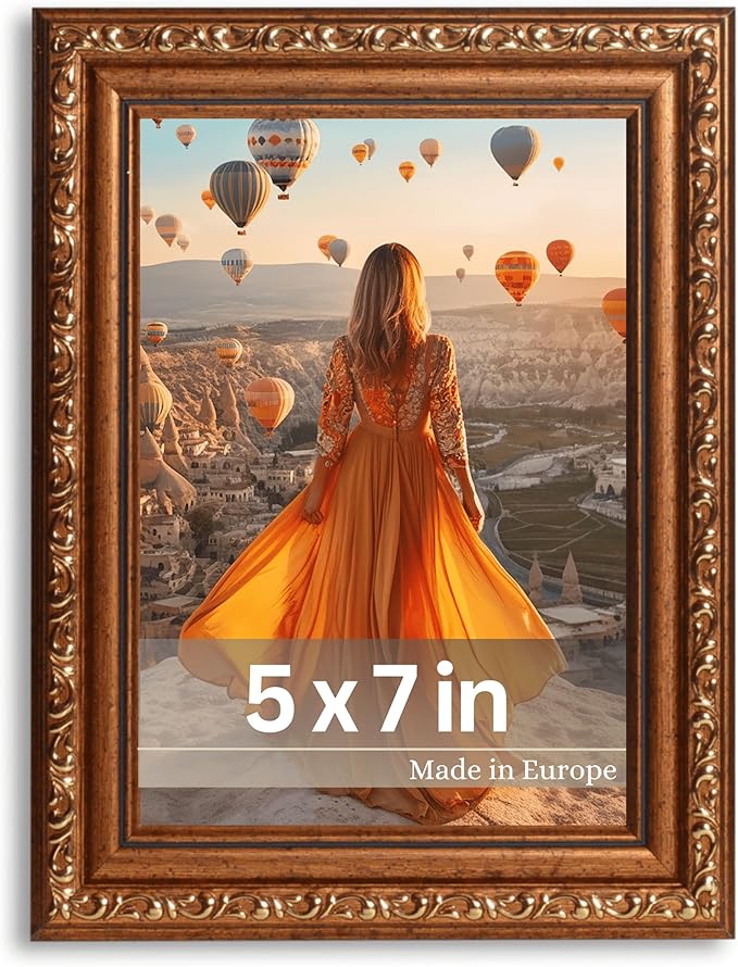 VictoR Picture Frame Chagall 5x7 Picture Frame Brown Gold - Vintage Picture Frames with Shutterproof Acrylic Glass - 5 x 7 Photo Frame - Antique