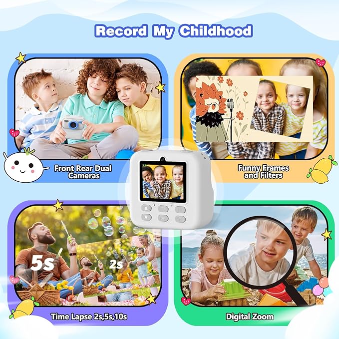 masterbee Kid Camera Instant Print Photo, Birthday Gifts for Girls and Boys, Kids Digital Camera Toys, 1080P HD Video, 3 4 5 6 7 8 9 10 11 12 Year Old Boy Gifts/Girl Gifts