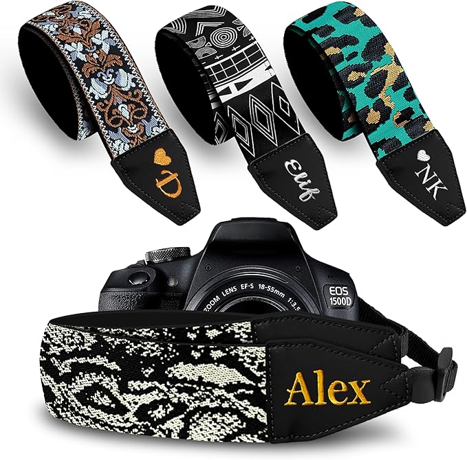 Art Tribute Camera Strap for All DSLR and Mirrorless Cameras. Add Your Name Or Initials Make It a Personalized Gift