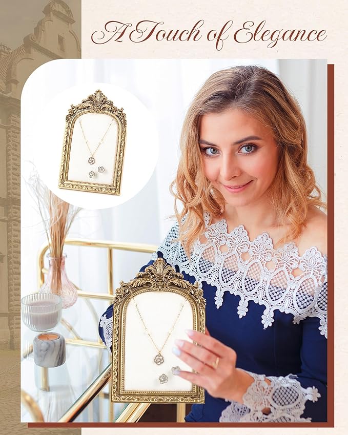 2 Pcs Gold Jewelry Display Stand Vintage Necklace Organizer Ring Holder Earring Tray Resin Jewelry Photography Props Frame with Velvet Backing for Gifts(White,Small,Elegant)