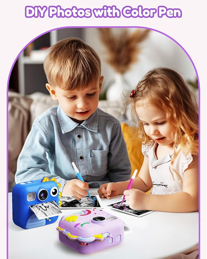 KOKODI Kids Camera Instant Print, Toddler Cameras Christmas Birthday Gifts for Girls Age 3-12, Digital Video Instant Printable Camera for Kids,Toys for Ages 5-7 Girls (Purple)
