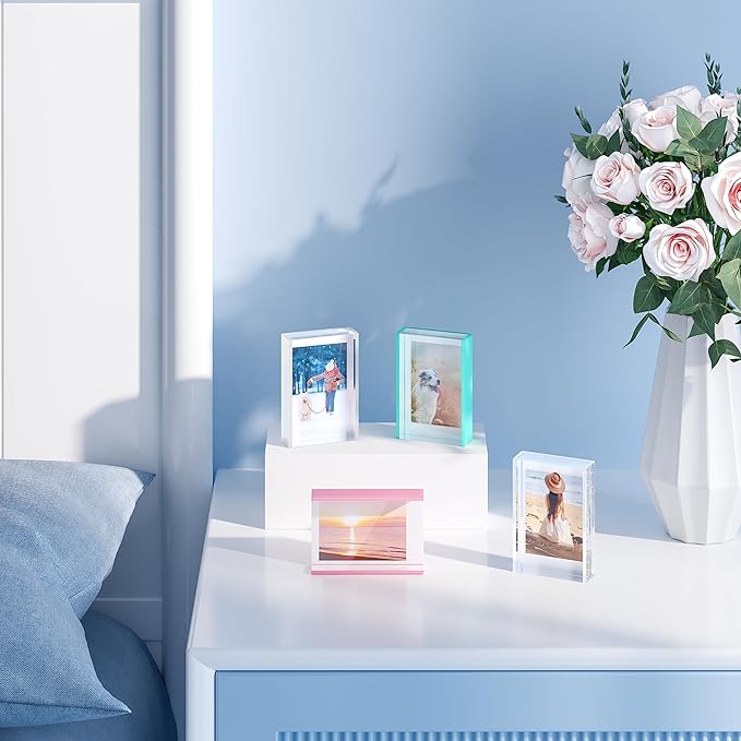 Instax Mini Photo Frames, 2x3 - Cute Acrylic Silver Glitter Frames for Fujifilm & Polaroid Film (3 Pack)